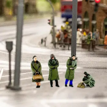 Модель из смолы 4x 1/64, фигурка в зеленом пальто, модель крошечных людей для кукольного домика, реквизит для фотосъемки, декорации для диорамы, Ландшафтный макет