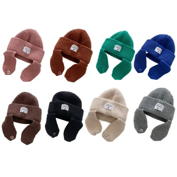Модная детская вязаная шапочка для защиты ушей, однотонная зимняя шапка для мальчиков и девочек Y55B