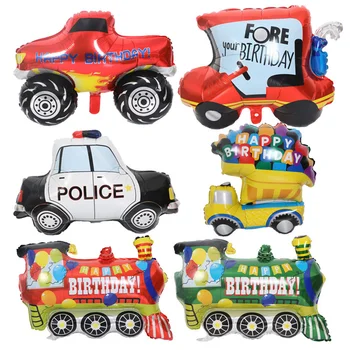Мультяшная машинка, игрушечный воздушный шар, полицейская машина, грузовик, поезд, Инженерный автомобиль, воздушный шар, украшение для детского Дня рождения, воздушный шар из фольги