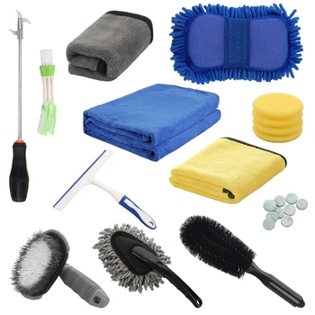 Набор инструментов для чистки автомойки 24шт, перчатки из микрофибры, полотенца, подушечки для аппликатора, губка, скребок для воды, щетка для шин, набор для ухода за автомобилем