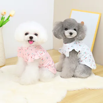 Новая одежда для собак, кружевная футболка, цветочный топ для маленьких и средних собак, шнауцер, жилет для домашних животных с рисунком вишни, летняя одежда для домашних животных