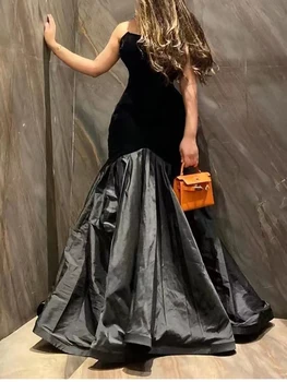 Новое Черное Вечернее Платье для Женщин Без Бретелек 