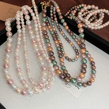 Новый роскошный темпераментный французский ретро набор разноцветных жемчужных ожерелий и браслетов