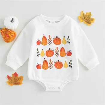 Ношеная одежда для Хэллоуина, осенние комбинезоны с длинными рукавами и принтом листьев Тыквы для маленьких мальчиков и девочек 0-24 месяцев