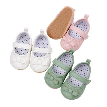Обувь Принцессы для новорожденных девочек, туфли Мэри Джейн на плоской подошве с бантиком, стеганые туфли для кроватки на нескользящей резиновой подошве, аксессуары для детских принадлежностей