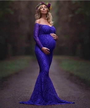 Одежда для беременных, винтажное кружевное платье для беременных с высокой талией и вырезом-лодочкой, тонкое платье для фотосъемки с длинным рукавом, платье для торта