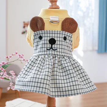 Одежда для домашних животных Весенне-летний комбинезон, модная клетчатая юбка для кошки, мультяшное платье для маленькой собачки, милое пальто в стиле каваи для щенка, чихуахуа Йоркшир
