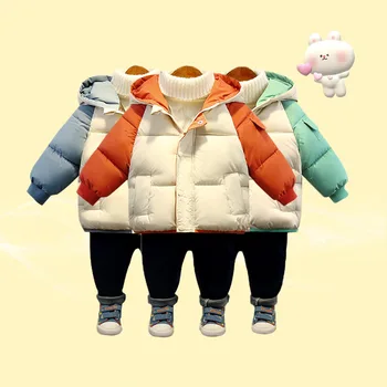 Осенне-зимняя новая детская хлопчатобумажная одежда, теплая детская пуховая хлопчатобумажная одежда, модные толстые хлопчатобумажные пальто для мальчиков и девочек
