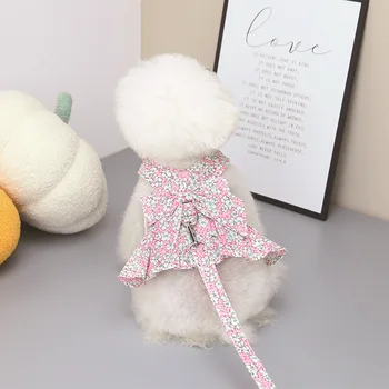 Платье для щенка с цветочным принтом Одежда для маленьких собак Шлейка Жилет Галстук бабочка Юбка для кошки Одежда для французского бульдога
