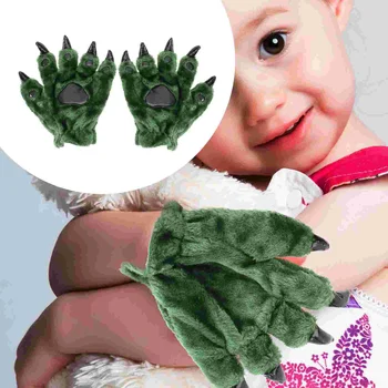 Рождественские хлопчатобумажные перчатки Теплые плюшевые для девочек, креативный реквизит для ролевых игр, Ладонь динозавра