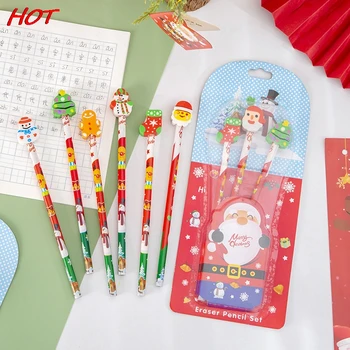 Рождественский набор канцелярских принадлежностей, 3 шт./компл., набор карандашей, ластик, подарок для детей, Школьные канцелярские принадлежности