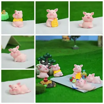Розовая свинья, пейзажные украшения из розовой свиньи, миниатюры из смолы животных, миниатюрная фигурка розовой свиньи, микроландшафтные поделки