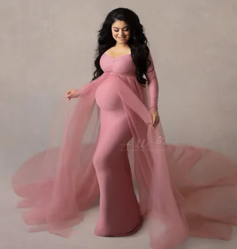 Розовые платья для беременных, реквизит для фотосессии, эластичное длинное платье для беременных без плеч, хлопковое платье для фотосессии в душе ребенка