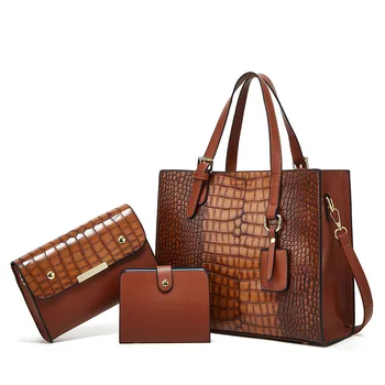 Роскошная Женская сумка с крокодиловым узором, модные Сумки на одно плечо, Дизайнерские сумки большой вместимости из натуральной кожи, 3 шт. Женская сумка через плечо