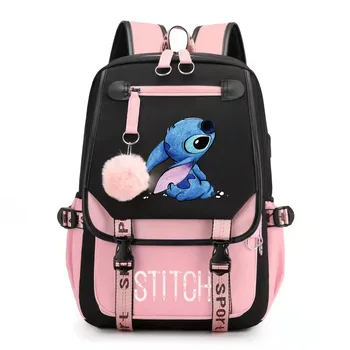 Рюкзак Disney Stitch Mochila Feminina с Usb-зарядкой, школьные сумки для девочек-подростков, рюкзак для ноутбука для мальчиков, женские дорожные сумки