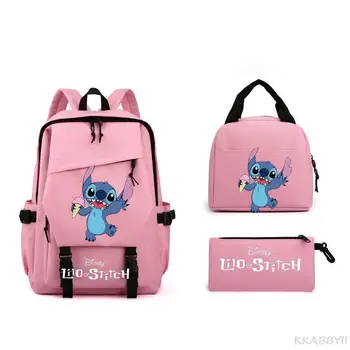 Рюкзак Lilo And Stitch, 3 шт., холщовый женский мужской рюкзак, сумка для ланча, большие школьные сумки для подростков, девочек, мальчиков, Mochilas