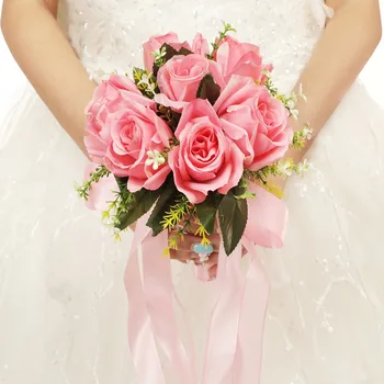 Свадебный Букет невесты Розово-Белые шелковые Цветы Розы Букет искусственных бутоньерок Невесты Свадебные Аксессуары