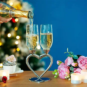 свадебный Стеклянный бокал для шампанского 2шт Жених-невеста в форме сердца, Серебряный Хрустальный бокал для тостов, Годовщина помолвки