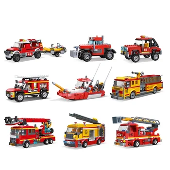Серия городского противопожарного оборудования Пожарная лестница Грузовик Спасательный грузовик Строительные блоки Кирпичи Игрушки Подарки