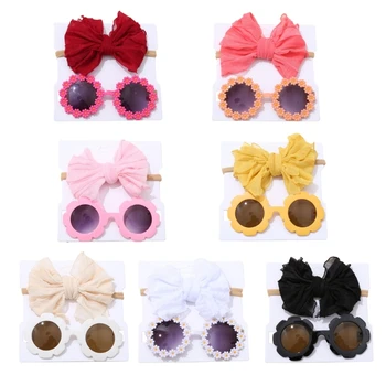 Солнцезащитные очки для маленьких девочек, повязка на голову с бантом для волос, Пляжные очки для маленьких девочек, головные уборы, прямая поставка