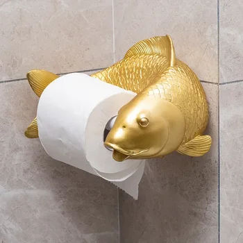 Статуэтка рыбы Кои, держатель для туалетной бумаги, вешалка для полотенец, настенная вешалка для туалетной бумаги для ванной комнаты, украшение без перфорации