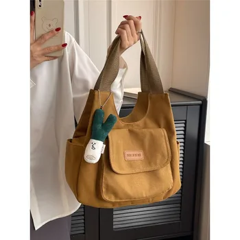 Сумка большой емкости для отдыха, женская модная холщовая сумка-тоут, сумка для студенческого класса, простая мода