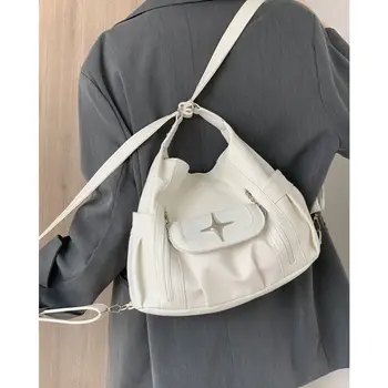 Сумка через плечо большой емкости Y2k, белая сумка через плечо из искусственной кожи, простая дизайнерская сумочка в американском стиле в стиле панк-гот