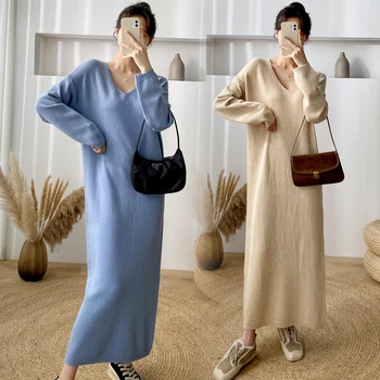 Сшейте новое женское платье для беременных выше колена qiu dong MAO, создающее свободные большие ярды в вязаном платье-платье