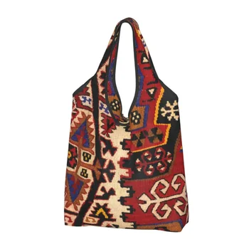 Тканая сумка для покупок в стиле ретро бохо, турецкий килим, плетение навахо, персидский племенной этнический арт, сумки для покупок в продуктовых магазинах.