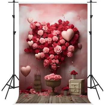Фон для Фотосъемки Mehofond День Святого Валентина Красный Цветок Сердце Любви Детский День Рождения Свадебный Портрет Декор Фон Фотостудия