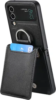 Чехол для Samsung Galaxy Z Flip 4, чехол-бумажник с Отделениями для кредитных карт и кольцом-подставкой для ног, Противоударный Защитный Чехол
