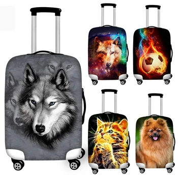 Эластичные Чехлы для багажа с 3D принтом Животного, Волка и Кошки, Эластичный Протектор чемодана, Съемные чехлы для багажника